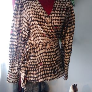 BCBGMAXZARIA LONG SLEEVE WRAP BLOUSE